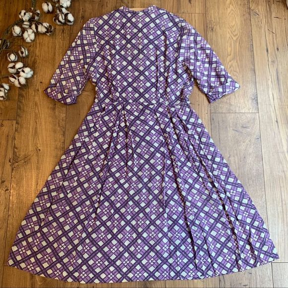 Vintage 1950s Purple Print Shirt Dress - Picture 4 of 8